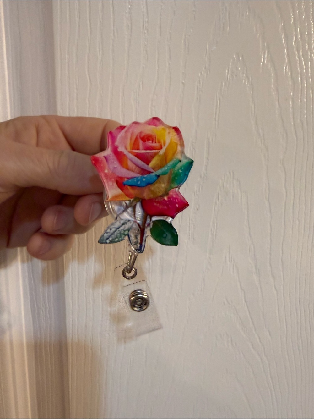 Multicolor Rose Badge Reel Holder - Women Jewelry